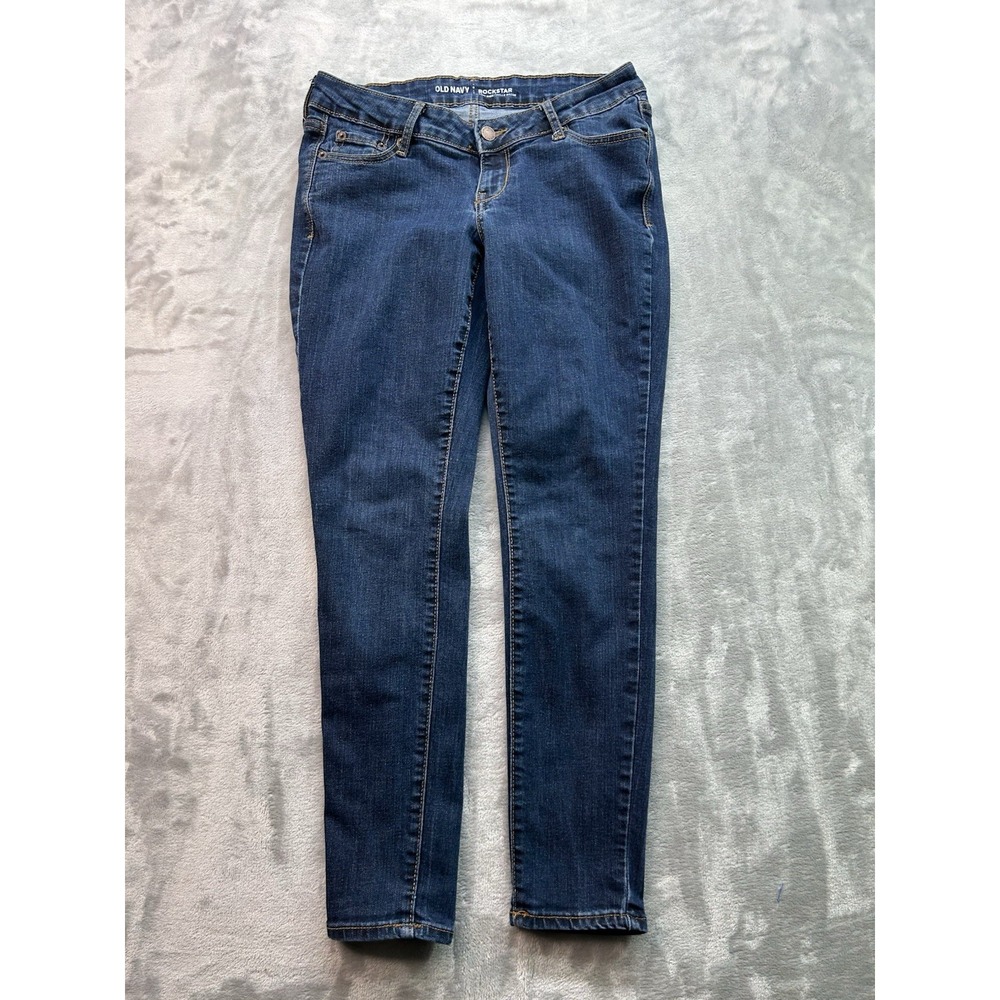 Old Navy Womens Sz 6 Petite Blue Jeans Rockstar Low Rise Skinny Dark Stretch